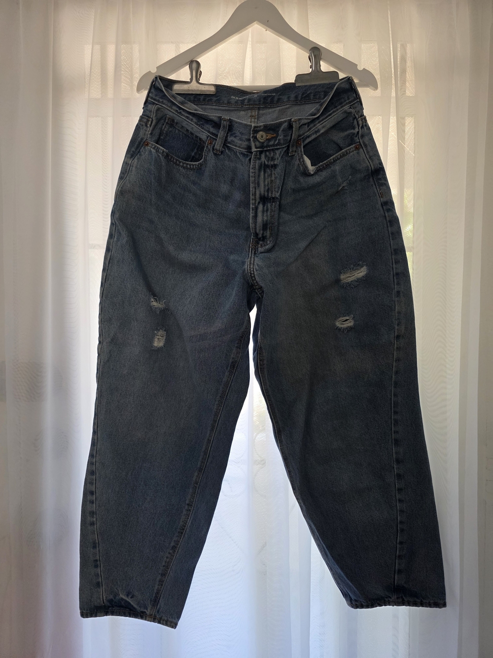 Old Navy Men's Relaxed Dark Blue Distressed Jeans